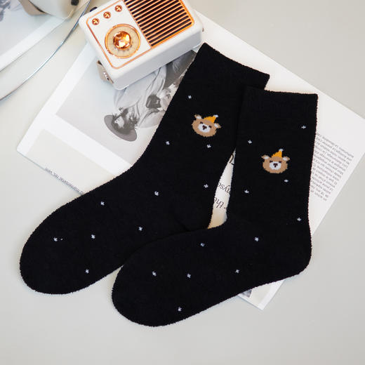 女【6双6折 2双装】丨女士半边绒家居袜子秋冬厚袜点点小熊中筒棉袜女袜子【2422702】 商品图2