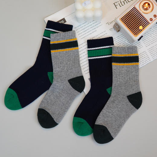 童【6双6折 2双装】丨儿童半毛圈袜子中长筒棉袜条纹棉袜毛圈袜子5-7岁【2423701】 商品图0