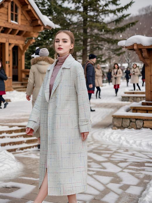 翻领双排扣门襟缺口双面手工大衣 商品图2