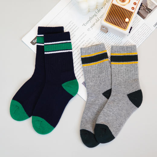 童【6双6折 2双装】丨儿童半毛圈袜子中长筒棉袜条纹棉袜毛圈袜子5-7岁【2423701】 商品图2