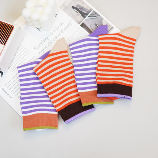 【59元3双】【1双装】女丨条纹简约个性中筒袜子女士ins休闲百搭女袜棉袜子【2412520】 商品图3