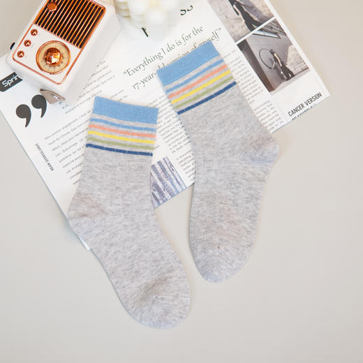 童【6双6折 2双装】丨彩虹袜儿童四季棉袜中筒袜双针条纹运动风袜子5-7岁【2423206】 商品图2