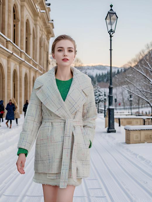 翻袖口大翻领双面手工中长腰带大衣 商品图1