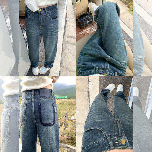 <曾小咸推荐>韩版复古高腰直筒牛仔裤宽松阔腿裤 商品图3