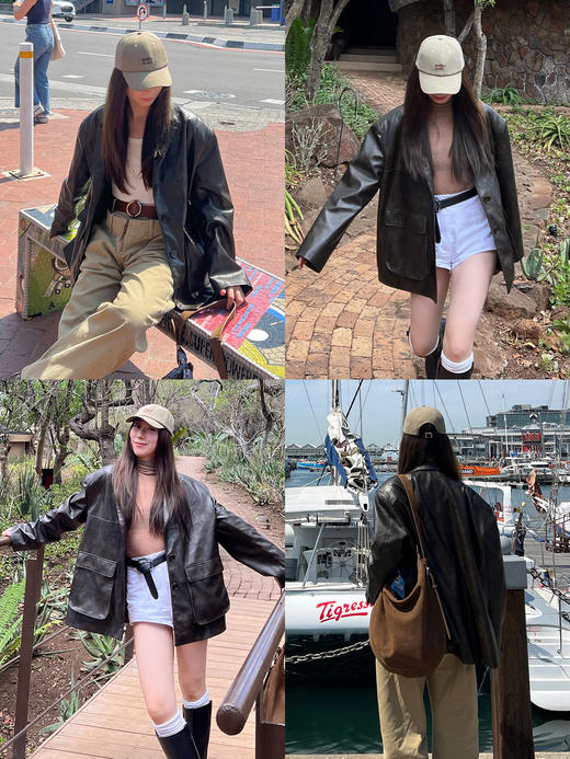 HIDEMI 【吴千语同款】甄选复古水洗擦色感环保蛋白皮工装感立体大口袋西装外套皮衣 商品图3