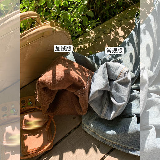 <曾小咸推荐>复古蓝色加绒微喇叭牛仔裤 商品图3