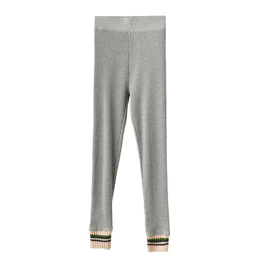 「螺纹设计！加不加绒可选」羊羔绒打底裤女外穿加绒加厚秋冬季撞色彩口保暖棉裤灰色高腰秋裤下装 商品图4