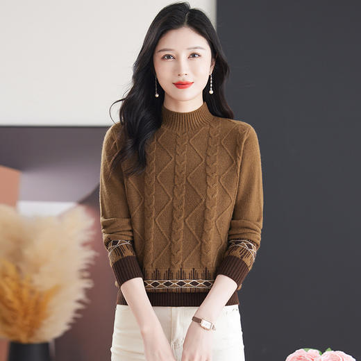 CC-103-7940秋冬毛衣女宽松百搭上衣半高领提花羊毛厚款针织衫 商品图0