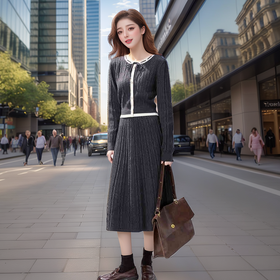 奢姿2024年秋季新款大码女装针织拼接套装胖妹妹温柔休闲风两件套9843991778