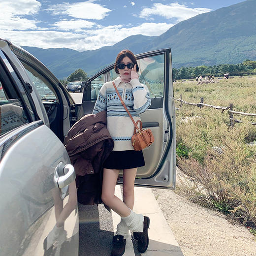 <曾小咸推荐>慵懒休闲蓝色半拉链polo领宽松毛衣 日常189.99 立减90 秒杀99.99！！ 商品图2