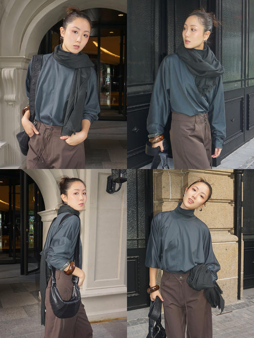 HIDEMI 进口绵羊毛皮标款长款大围巾 深雾霾灰蓝/勃艮第酒红/黑色 商品图3