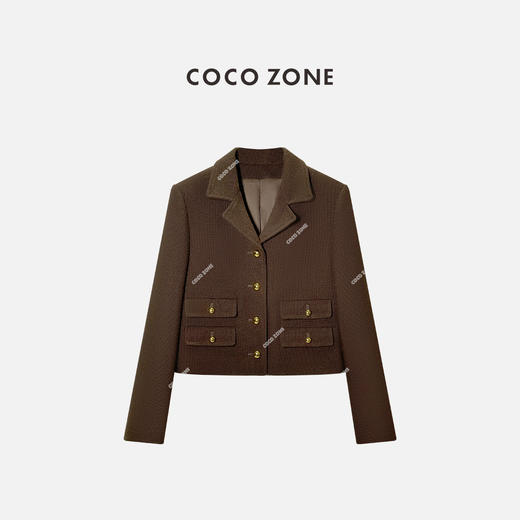 COCO ZONE 时尚翻驳领短款外套气质纽扣设计上衣CC2C1516 商品图0