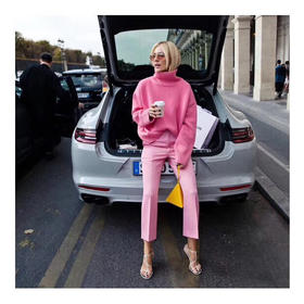 Celien高领毛衣。粉色。灰色