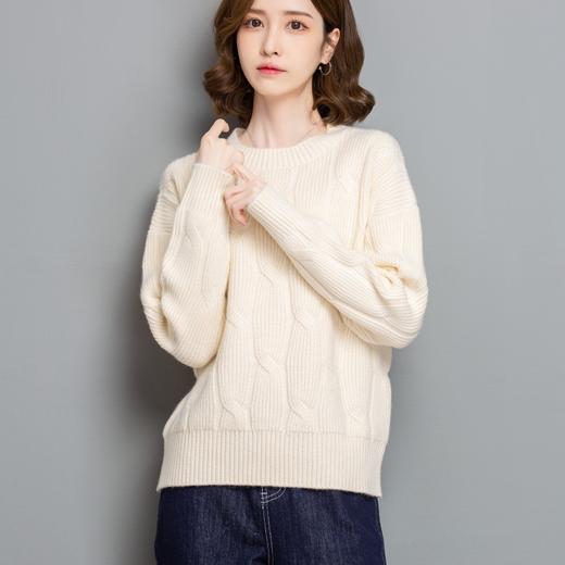CC-tbrk-23198慵懒风厚款圆领纯色套头针织衫女2024秋冬新款宽松麻花打底毛衣女 商品图1