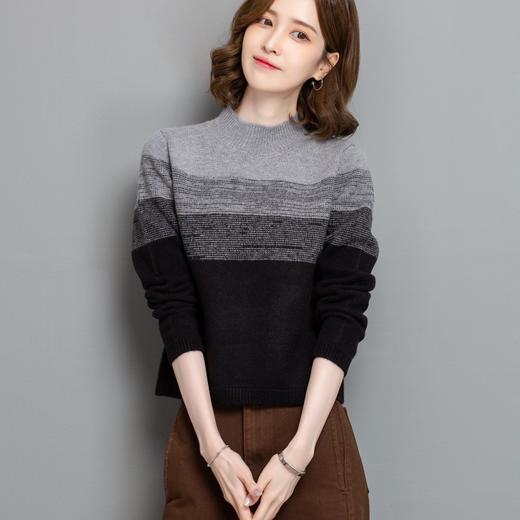 CC-tbrk-c155短款半高领渐变毛衣女秋冬2024新款内搭宽松时尚拼色针织打底上衣 商品图1