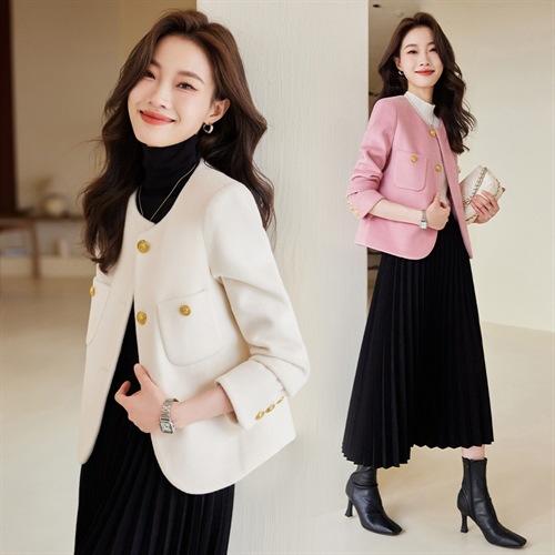 新款时尚圆领气质短外套单排扣毛呢外套HR-SSFB2801 商品图3