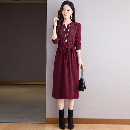 CC-56-5750针织连衣裙2024新款秋冬洋气遮肚显瘦配大衣裙子系带毛衣打底裙 商品图1