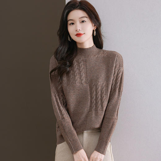 CC-101-96966秋冬季新款宽松纯色毛衣女2024厚款半高领套头百搭针织打底针织衫 商品图1