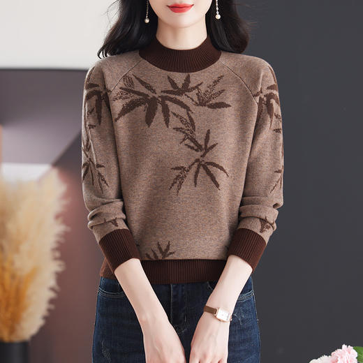 CC-103-7931新款时尚复古提花针织衫毛衣女士宽松厚款半高领百搭减龄上衣 商品图0