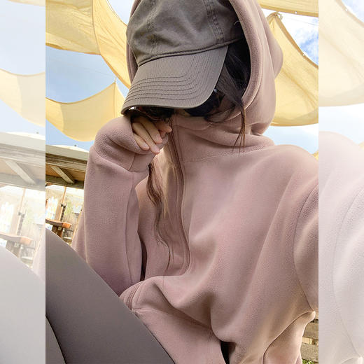 <曾小咸推荐>百搭3色小熊绒保暖宽松连帽外套 商品图2