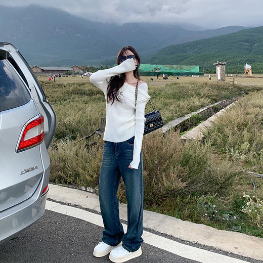 <曾小咸推荐>韩版复古高腰直筒牛仔裤宽松阔腿裤 商品图1