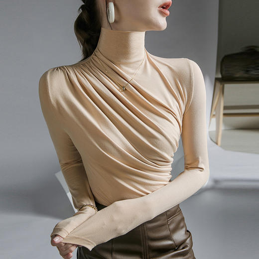 设计感褶皱上衣气质秋冬高领打底衫 F20223960 商品图2