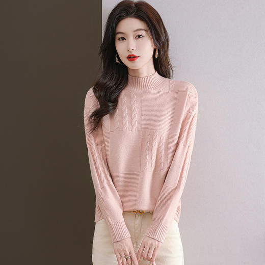 CC-101-96966秋冬季新款宽松纯色毛衣女2024厚款半高领套头百搭针织打底针织衫 商品图3