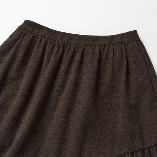 ROMI STUDIO“法式优雅”绵羊毛混纺松紧腰捏褶宽松A字半裙431X8114 商品图2