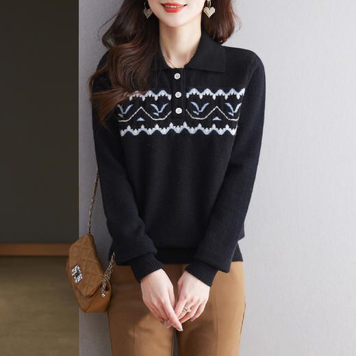 洋气提花针织衫毛衣，休闲polo领别致上衣CC-101-2038 商品图3