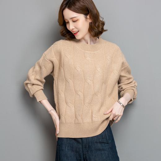 CC-tbrk-23198慵懒风厚款圆领纯色套头针织衫女2024秋冬新款宽松麻花打底毛衣女 商品图3