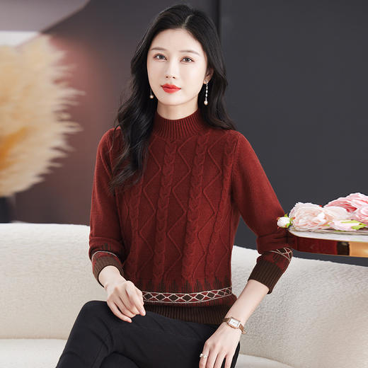 CC-103-7940秋冬毛衣女宽松百搭上衣半高领提花羊毛厚款针织衫 商品图2