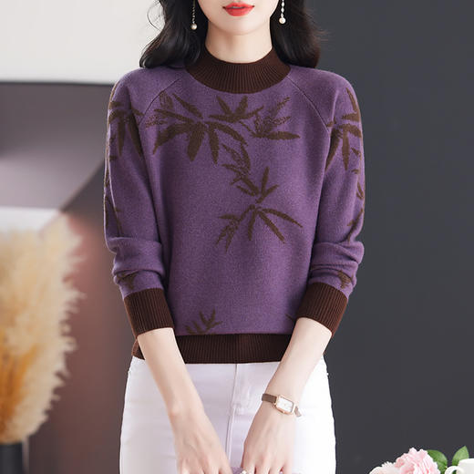 CC-103-7931新款时尚复古提花针织衫毛衣女士宽松厚款半高领百搭减龄上衣 商品图3