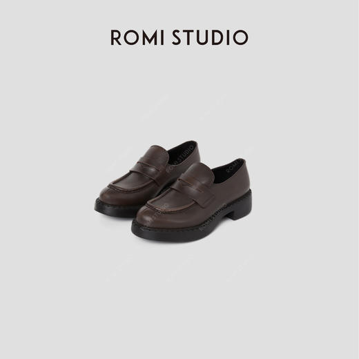 ROMI STUDIO“复古英伦”擦色小牛皮拼羊皮厚底乐福鞋 RW24LP30468 商品图0