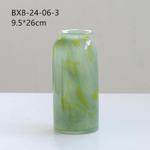 新中式小口直筒渐变中古磁绿花瓶高级感鲜花百合桌面电视柜装饰品 商品图5