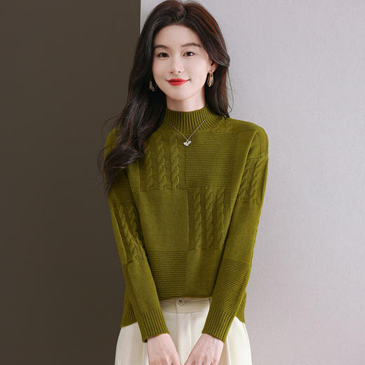 CC-101-96966秋冬季新款宽松纯色毛衣女2024厚款半高领套头百搭针织打底针织衫 商品图2