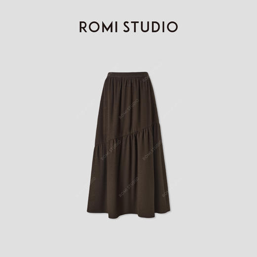 ROMI STUDIO“法式优雅”绵羊毛混纺松紧腰捏褶宽松A字半裙431X8114 商品图0