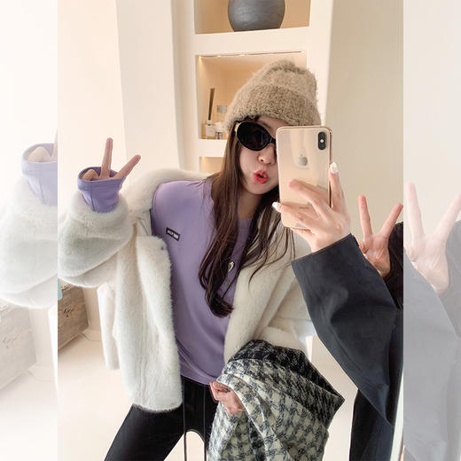 <曾小咸推荐>百搭通勤4色圆领长袖磨毛T恤打底衫 商品图3