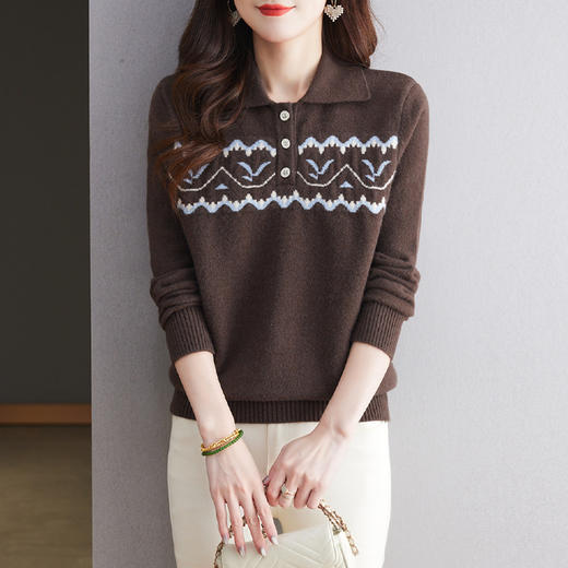 洋气提花针织衫毛衣，休闲polo领别致上衣CC-101-2038 商品图2