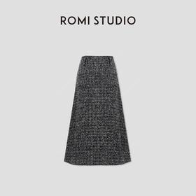 ROMI STUDIO“法式优雅”绵羊毛混纺点子纱粗花呢半裙 RW24LXY0263