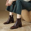 【预售5天】牛皮金属头粗跟时装靴秋冬季法式新款方头气质短靴高跟显瘦裸靴HCYYHD&5491 商品缩略图1