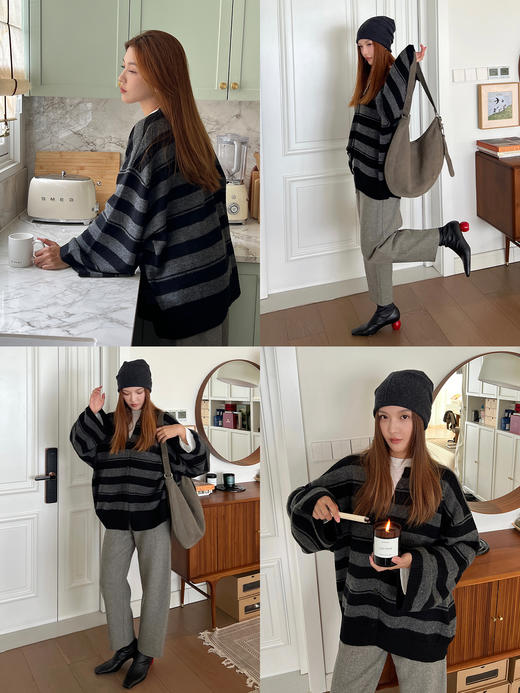 HIDEMI 进口澳洲绵羊毛全毛厚款立体剪裁茧型裤羊腿裤 意大利米/艺术灰/黑色 商品图3