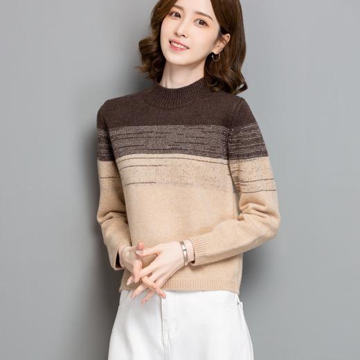 CC-tbrk-c155短款半高领渐变毛衣女秋冬2024新款内搭宽松时尚拼色针织打底上衣 商品图2