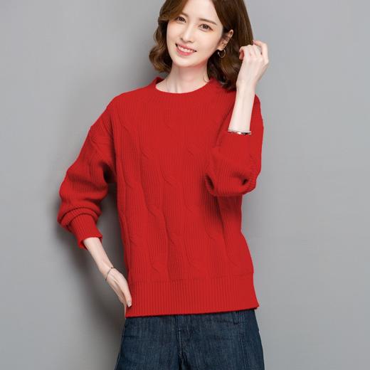 CC-tbrk-23198慵懒风厚款圆领纯色套头针织衫女2024秋冬新款宽松麻花打底毛衣女 商品图2