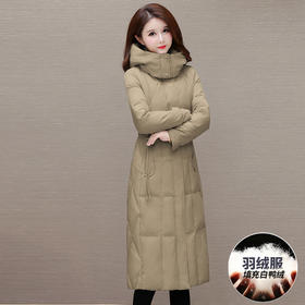 连帽抽绳收腰羽绒服，中长款白鸭绒羽绒服外套QYM- JJ-XDH24831-Y