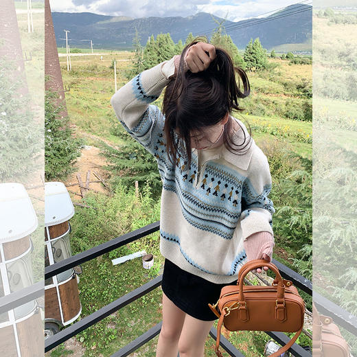 <曾小咸推荐>慵懒休闲蓝色半拉链polo领宽松毛衣 日常189.99 立减90 秒杀99.99！！ 商品图3