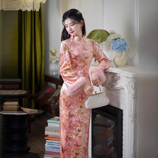 冬款丝绒复合超柔大袖旗袍TMY7941 商品图3