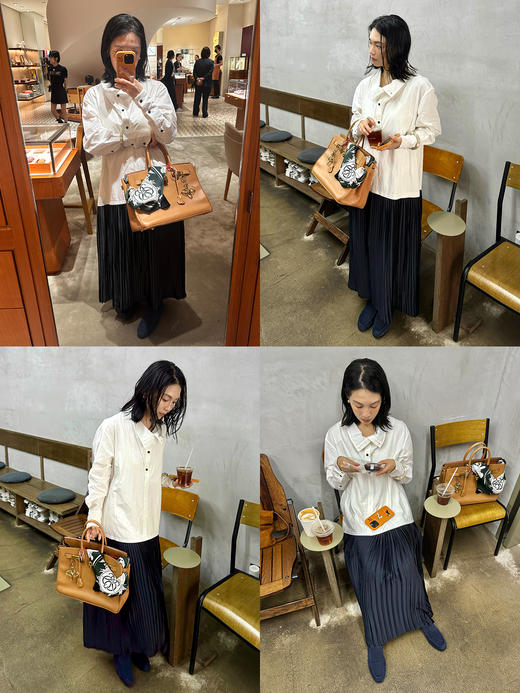 HIDEMI 极简设计感立领纽扣式拼接撞色衬衫连衣裙百褶裙 商品图1