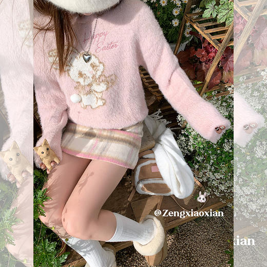 <曾小咸推荐>甜美温柔风粉色软糯宽松毛衣 商品图3