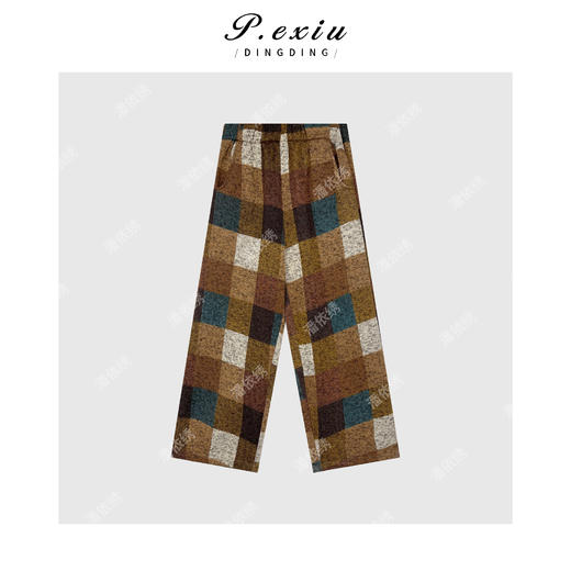 03-5潘依绣丁丁宠粉PanYiXiu/潘依绣【珍妮糖果屋】多彩撞色格子氛围直筒休闲裤W-62555 商品图1