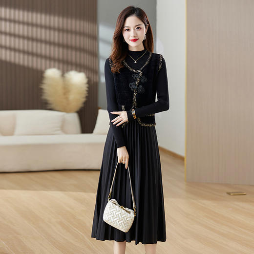 韩版修身中长款两件套连衣裙HR-XXM351 商品图3